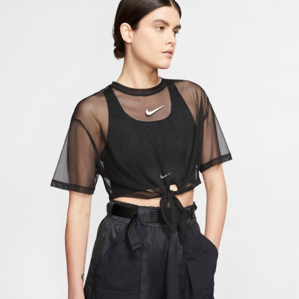 Nike Women's Black Mesh Tie-Front Top